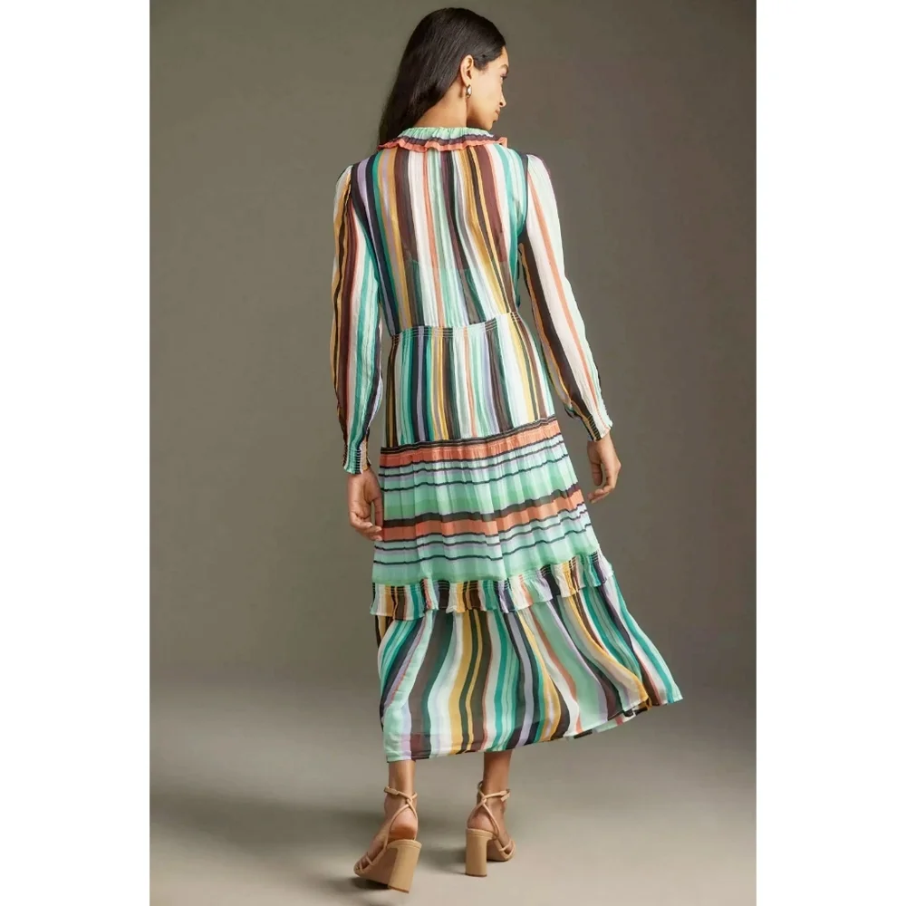 Anthropologie Marais Maxi Tiered Dress‎ Printed Chiffon